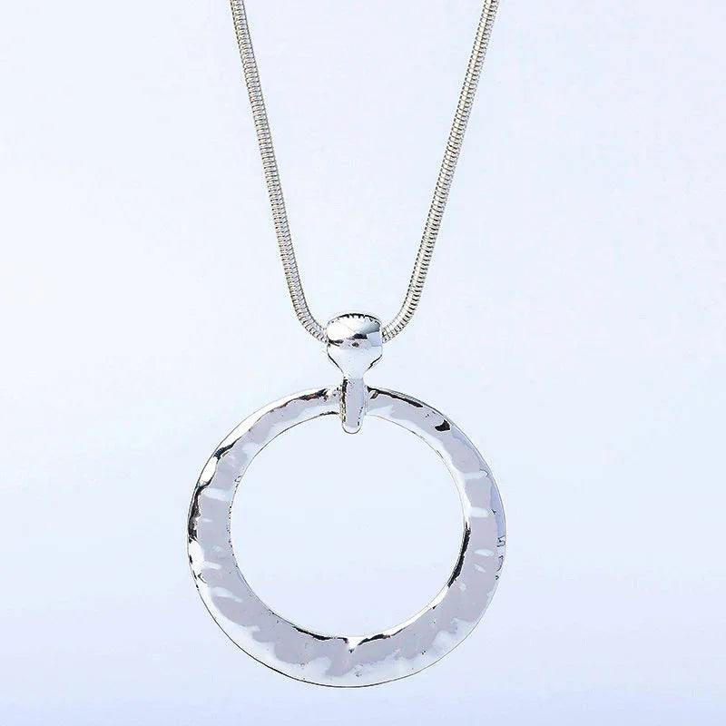 Long pendent Necklace Women silve Circle Pendant Punk Necklace Collar - CIVIBUY