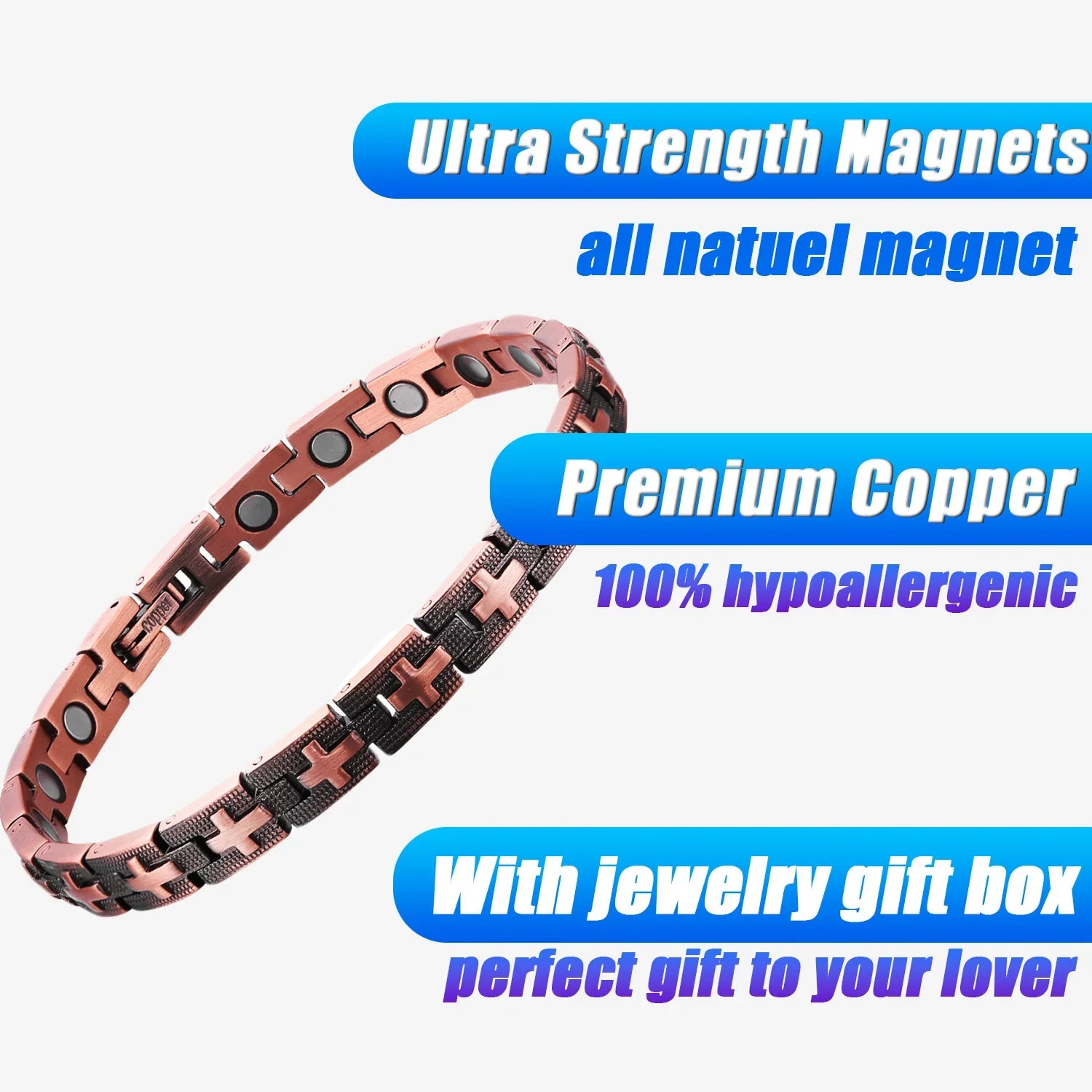 Magnet Link Pain Relief Carving Cross 100% Pure Copper Therapy Bracelet For Men Women