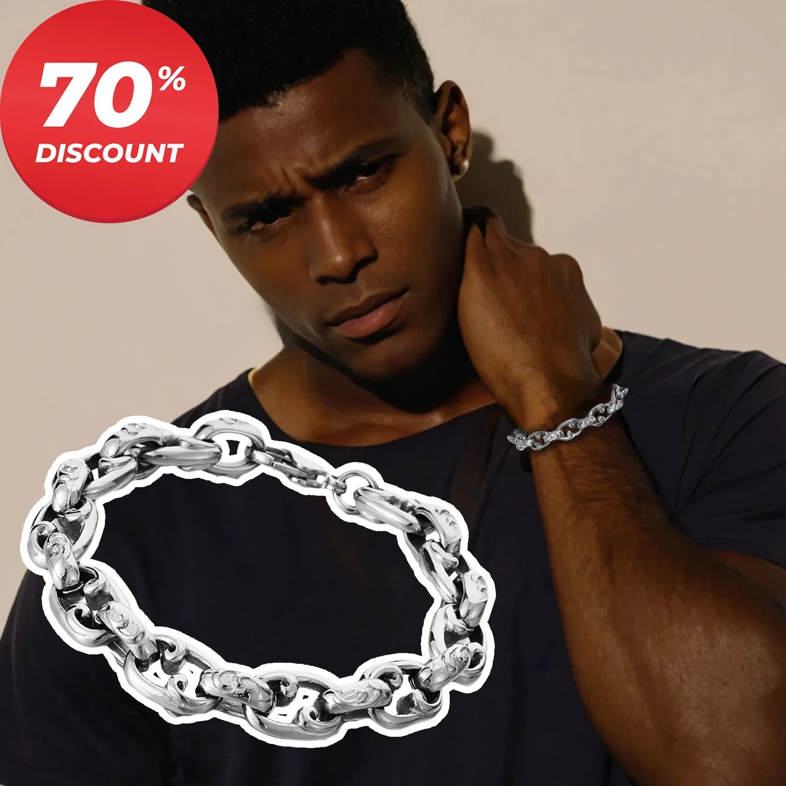 Classic Stainless Steel Chain Link Bracelet baroque carving Bracelets Men's Bracelets - CIVIBUY