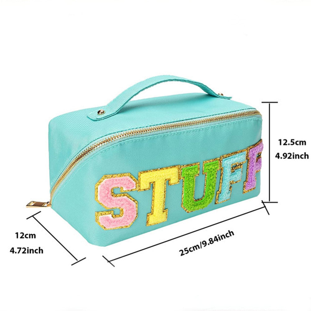 Cosmetic Bag Letter Patch Preppy Makeup Bag Large Nylon Stuff Make Up Bag  Organizer Portable Beauty Bag with Handle for Girls Teens – CIVIBUY
