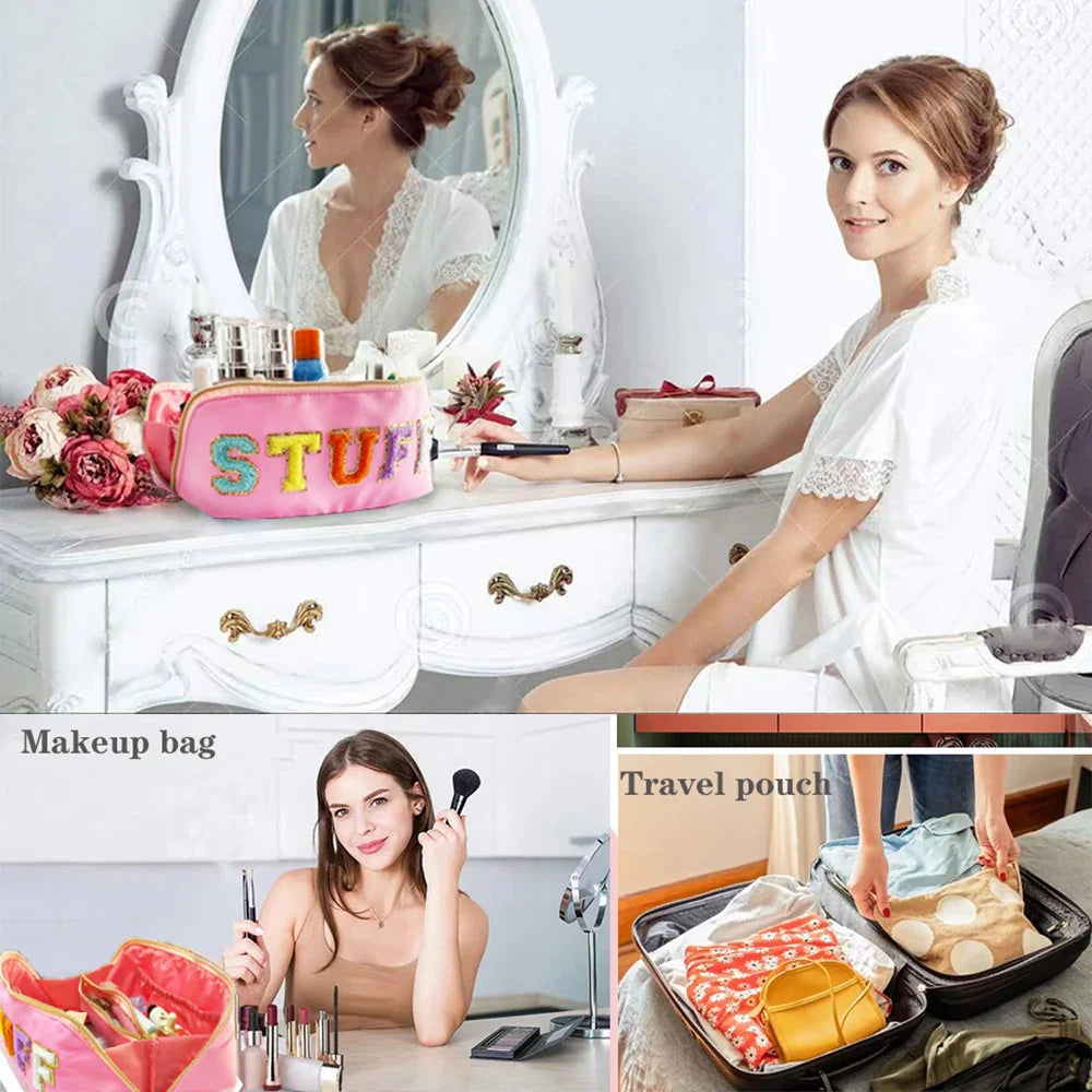 Travel Makeup Bag,Large Capacity Cosmetic Bags for Women,Waterproof Portable Pouch Open Flat Toiletry Bag Make up Organizer with Divider and Handle (pink, Large)) - CIVIBUY