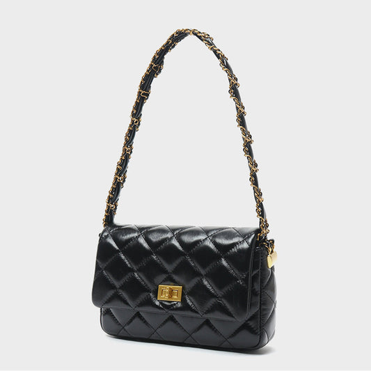 Quilted Wallet on Chain WOC Adjustable Chain Black Pu Leather Waist Bag