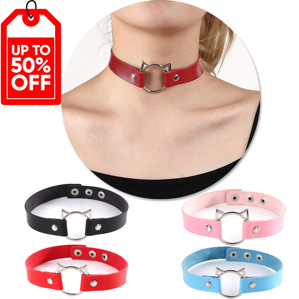 PU Leather Gothic Punk Choker Necklace with Cat Shape Necklace【4Pack】 - CIVIBUY