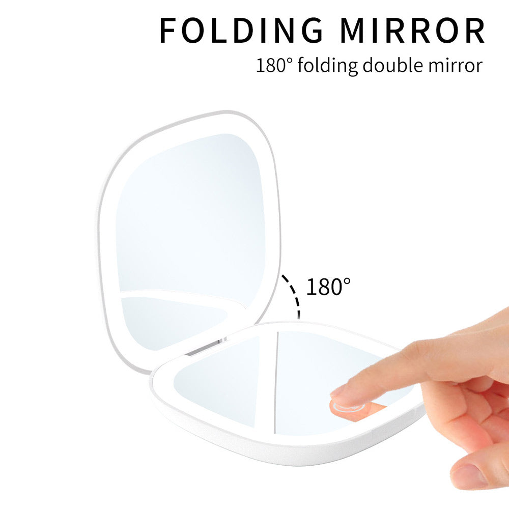 Compact LED Magnifying Travel Makeup Mirror 4 inches 10X Magnification Small Hand Pocket Dimmable Double Sided USB Rechargeable Touch Screen - CIVIBUY