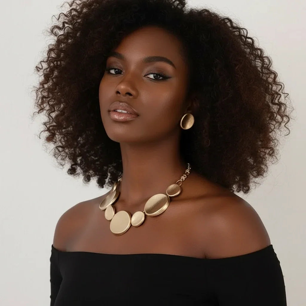 Minimalist Layered Necklace Set  Zinc Alloy Geometric Disc Earring+Pendant set for Women