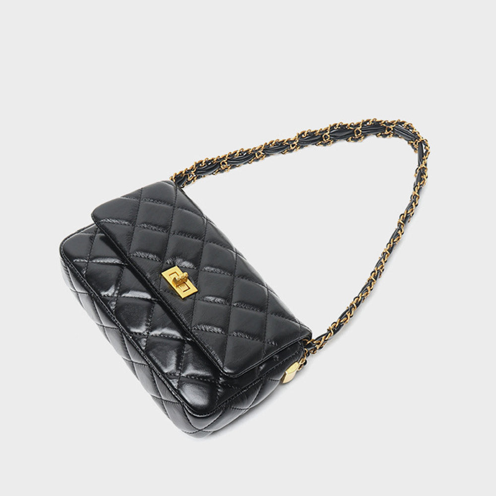 Quilted Wallet on Chain WOC Adjustable Chain Black Pu Leather Waist Bag - CIVIBUY