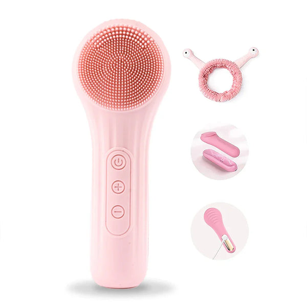 洗顔ブラシ、電動シリコンフェイススクラブブラシ、IPX7防水、6段階の強度、ディープクリーン加熱マッサージ、黒ずみの除去、優しい角質除去、誘導充電