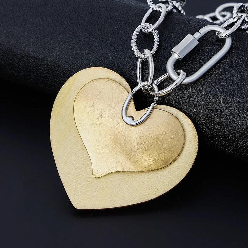 Gold and silver heart pendant necklace, minimalist layered design, modern romantic jewelry for women | Shop Civibuy near New York