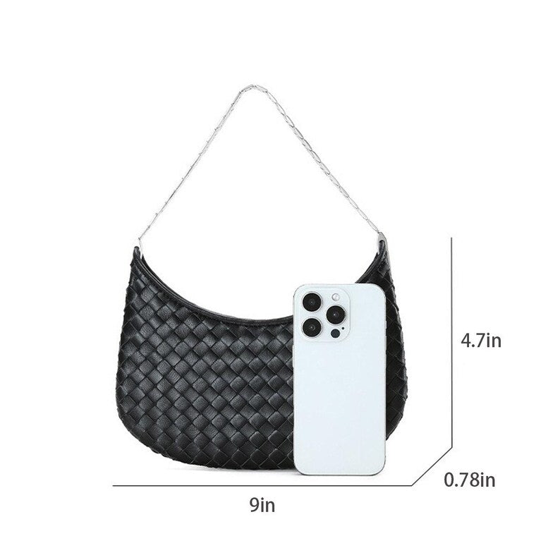 Woven Leather Mini Shoulder Bag,Black