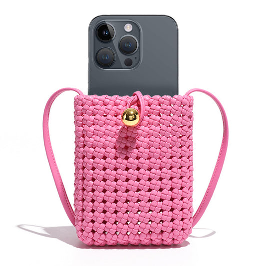 Andiamo Bag Handmade Woven Leather Phone Mini Bag for Girls，pink