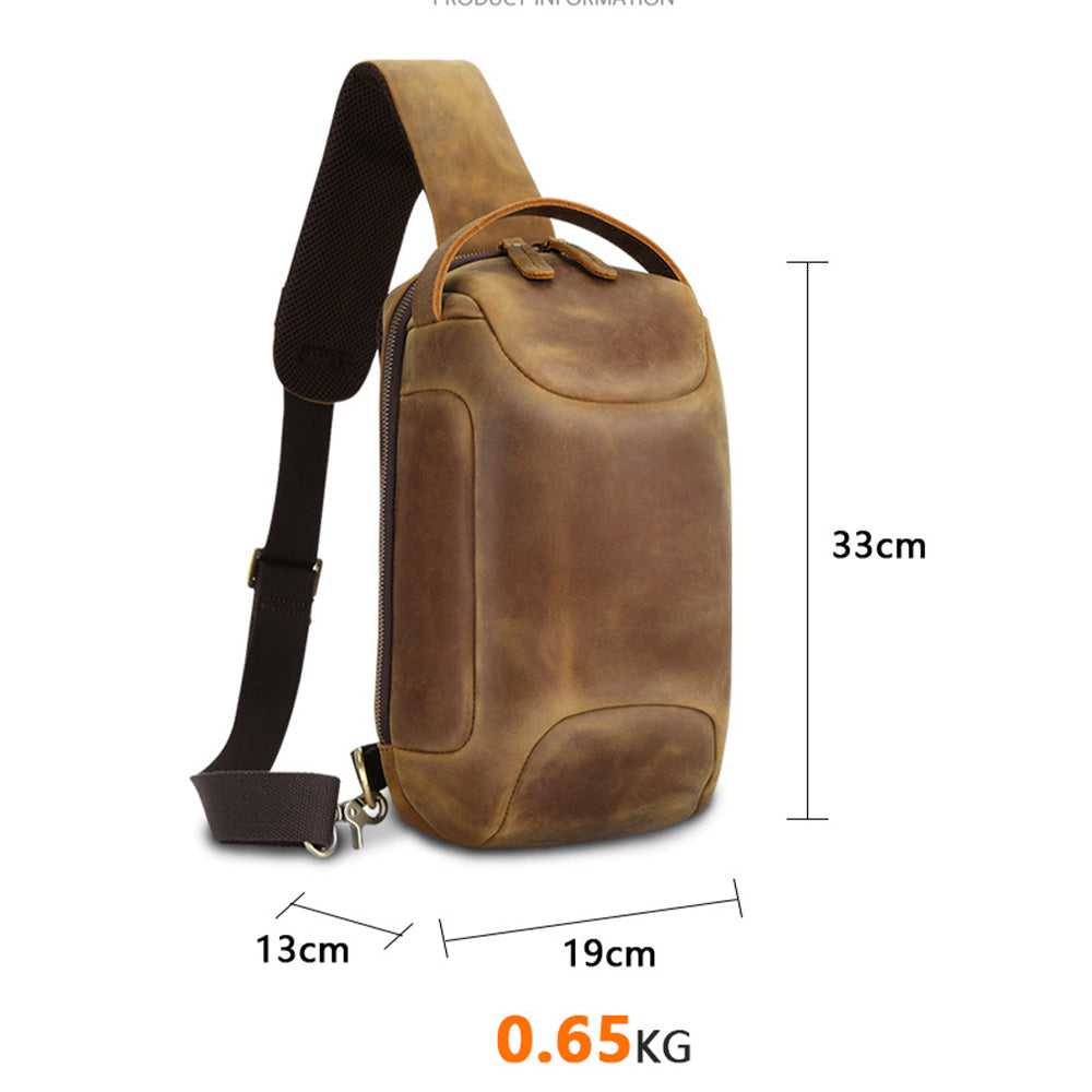 Cowhide Sling Chest Crossbody Bag Shoulder For Men Travel Anti-theft Bag