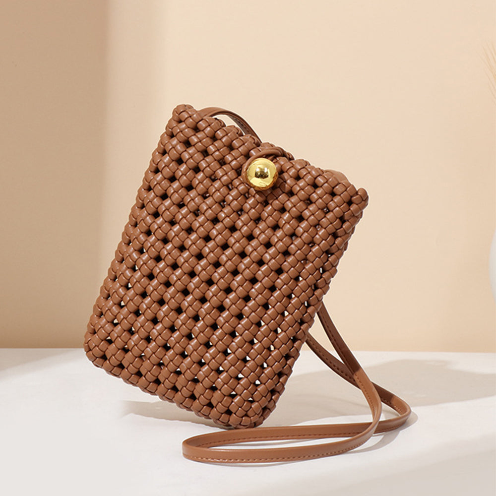 Andiamo Bag Handmade Woven Leather Phone Mini Bag for Girls，brown