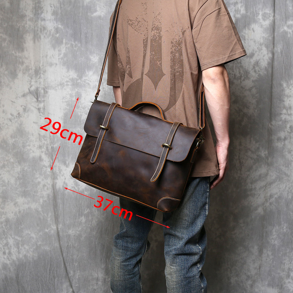 Genuine Leather Briefcase - Vintage Messenger Bag, Shoulder Satchel & Laptop Bag