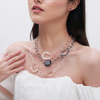 Gold Plated Mirror Enameled Layered Chain Necklace