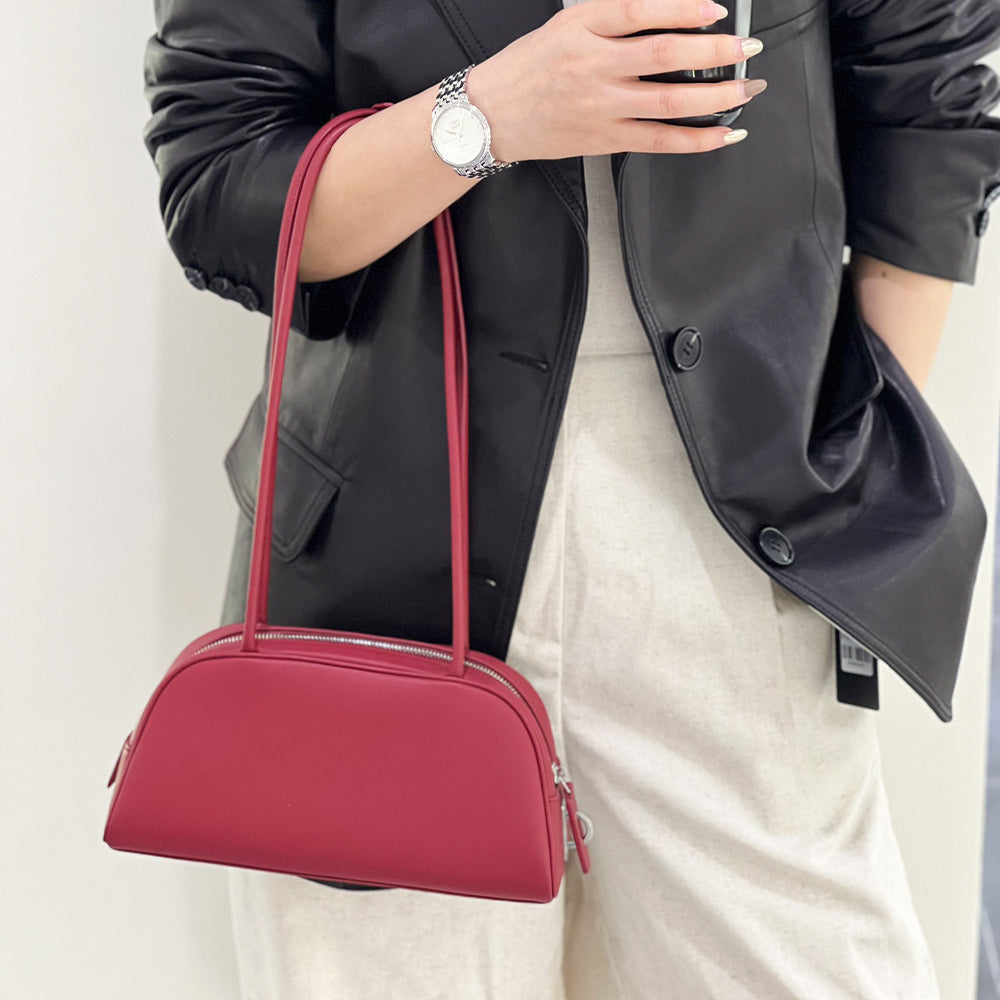 Women's Leather Small Top Handbag Zipper Cute Soft Clutch Purses Solid Color Bag