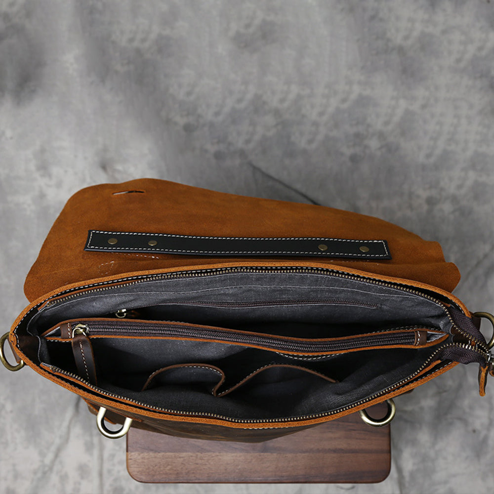 Genuine Leather Briefcase - Vintage Messenger Bag, Shoulder Satchel & Laptop Bag