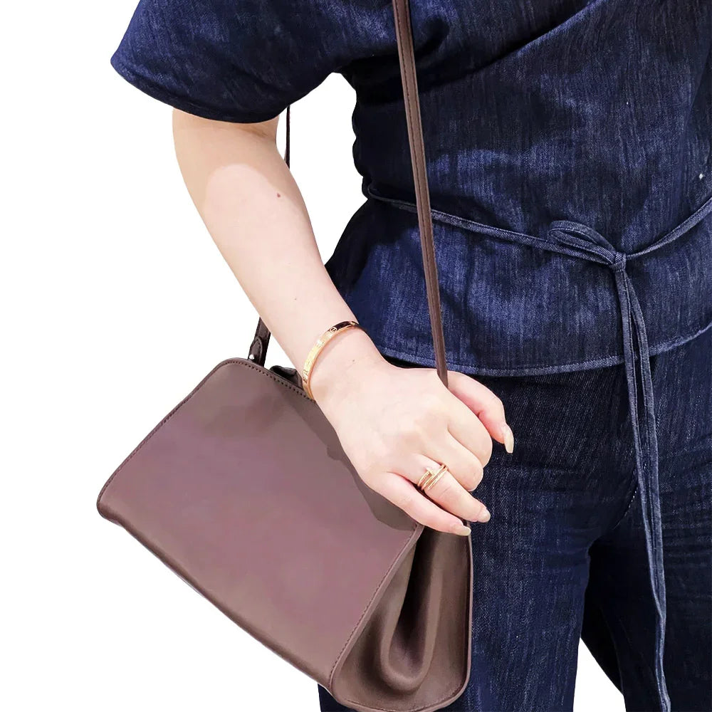 Minimalist Black Calfskin Style Shoulder Bag – Vegan Leather Large Purse for Women