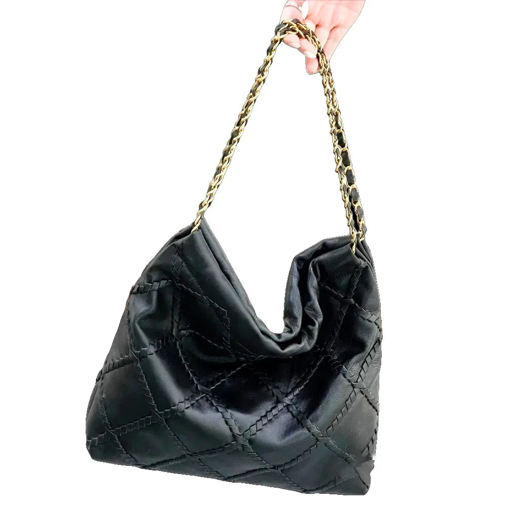 Lambskin Drawstring Hobo Bag – Handmade with Brass & Inner Cardholder,100% Lambskin