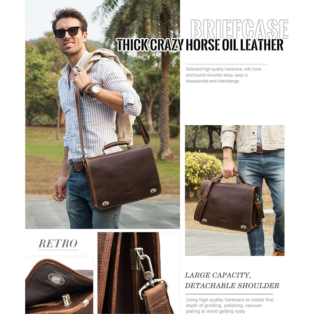 Leather Briefcase for Men Italian Full Grain 15.7 inch Laptop Messenger Bag