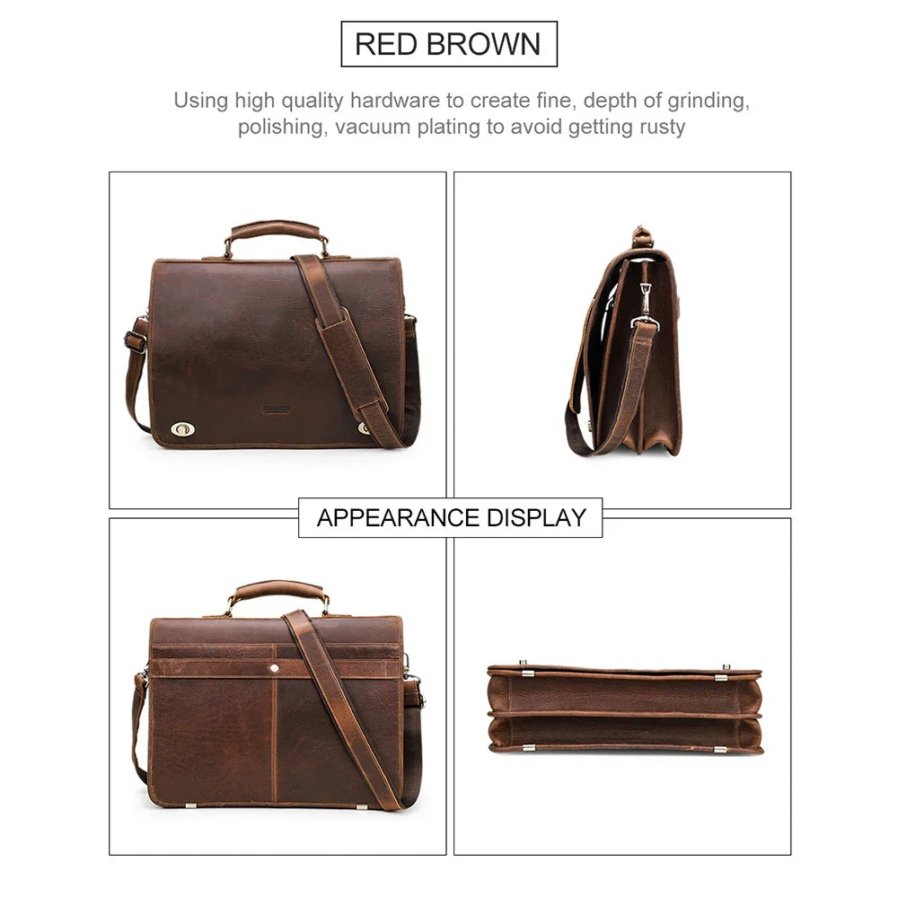 Leather Briefcase for Men Italian Full Grain 15.7 inch Laptop Messenger Bag