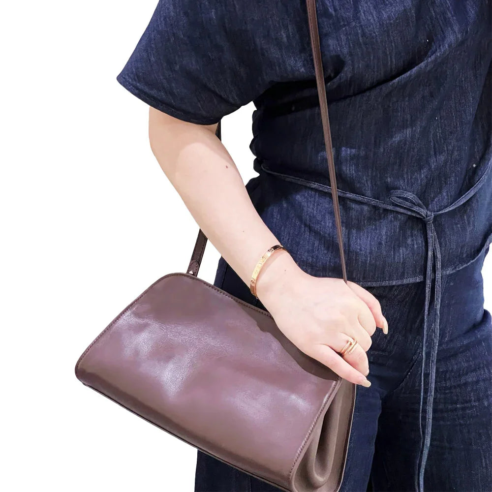 Minimalist Black Calfskin Style Shoulder Bag – Vegan Leather Large Purse for Women