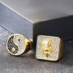 スピナーリング ゴールドメッキ ラインストーン CZ ウェディング 婚約 バンドリング メンズ レディース 8mm スピナーリング