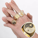 Gold Plated Rhinestone CZ Engagement Band Ring – Korea Tai Chi Style | Elegant & Affordable