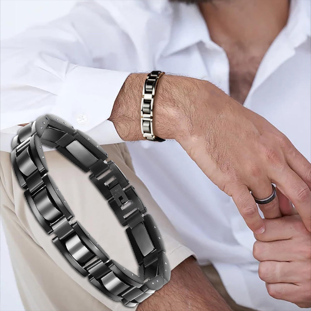 Mens Magnetic Bracelets, Classic Balck Titanium Stainless Steel Bracelet with Hematite Magnet Stones, Natural Health Jewelry Gifts, 8.66 inch