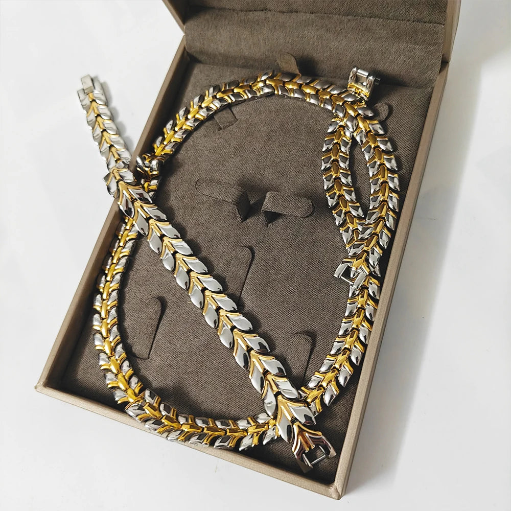 Gold Plated Magnetic Jewelry Set Necklace & Bracelet for Women