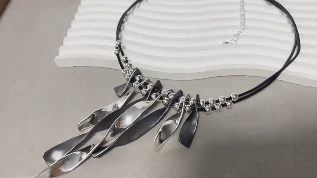 Chunky Necklace for Women Silver & Black Pendant