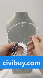 Modern Geometric Hollow Circle Pendant Necklace – Silver Choker Design