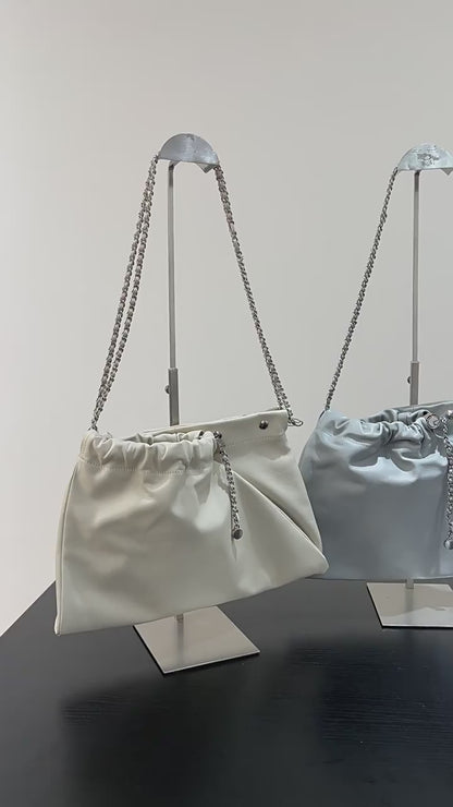 Cowhide bag double pocket shoulder cross bag【Mint】