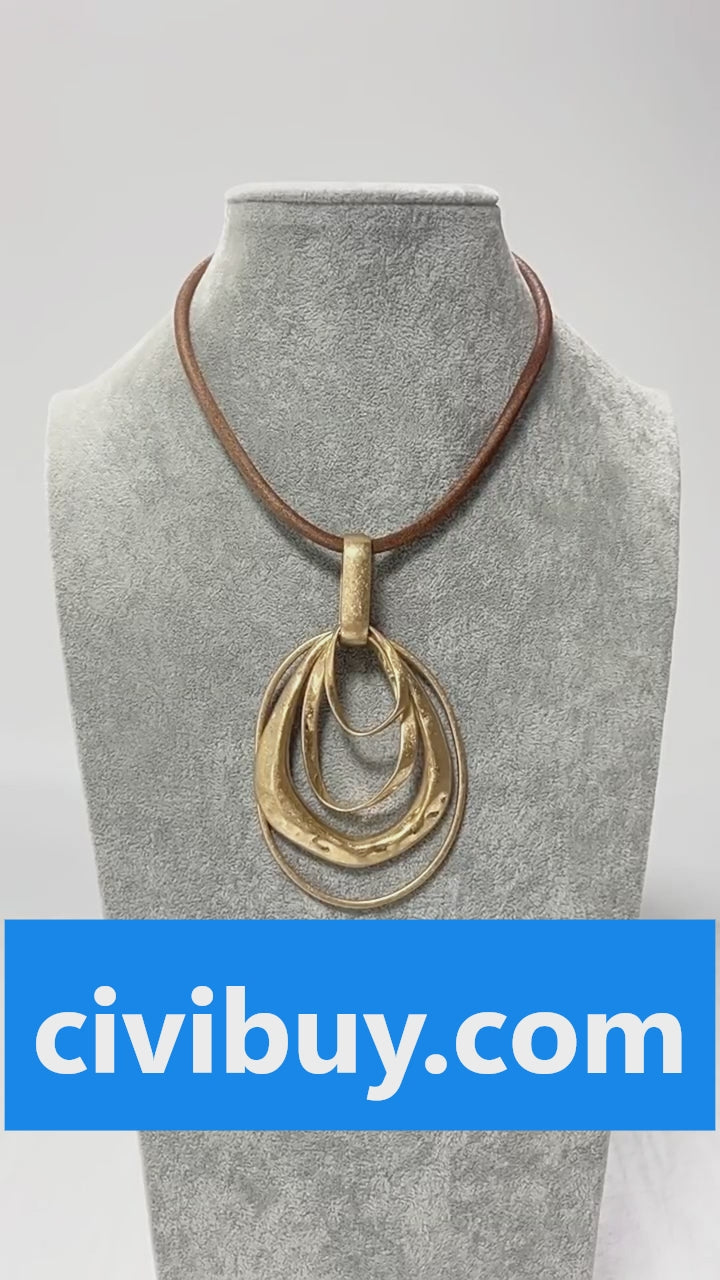 Elegant Gold Swirl Pendant on Leather Cord Necklace