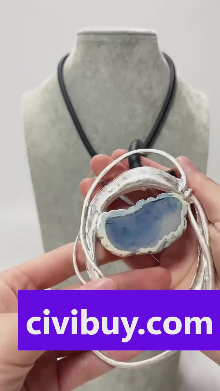 Blue Agate Abstract Pendant Necklace