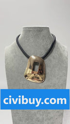 Modern Abstract Pendant Necklace with Geometric Cutout – Gold Finish