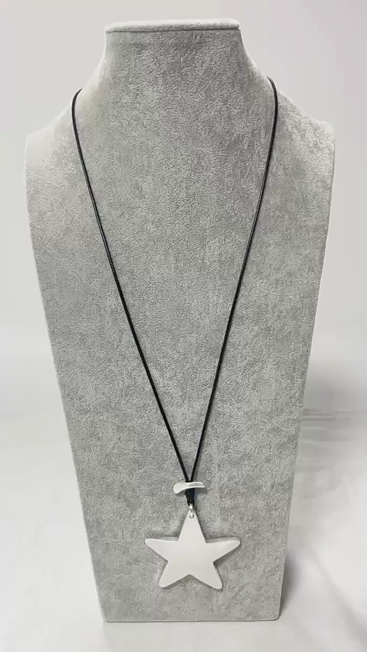 Sterling Silver Star Pendant Necklace Minimalist Black Cord Statement Jewelry,Wholesale