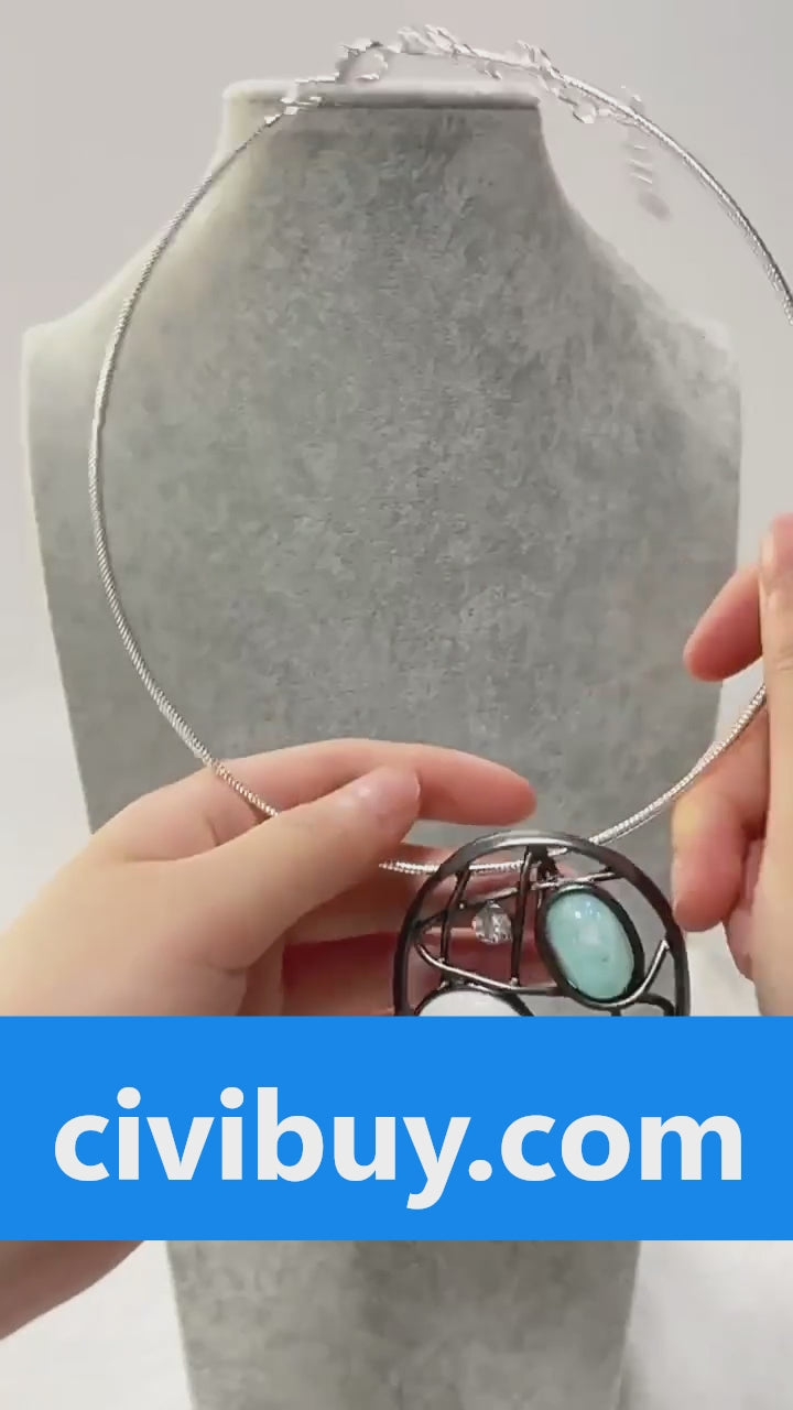 Gold Modern Geometric Pendant with Mother of Pearl, Resin & Crystal – Elegant Statement Jewelry