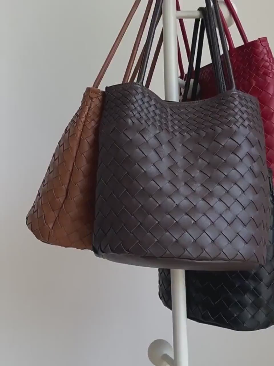 Handwoven Leather Tote Bag – Minimalist Shoulder Purse for Women, Large Capacity