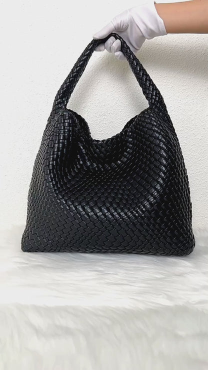 女性用編みバッグ トートバッグ ハンドバッグ 財布 レトロ ハンドメイドバッグセット PUレザー