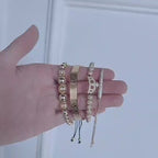 Sparkly Crown Women Bracelet Stainless Steel Bangle Beads Bracelets set