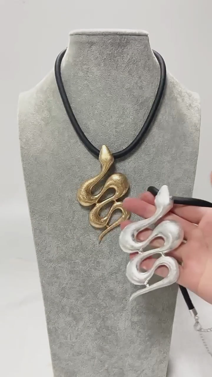 Sterling Snake Pendant Necklace Cord Statement Jewelry,Wholesale