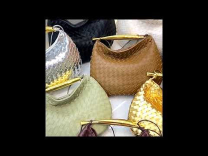 Sardine Intrecciato cowhide weave Top Handle Women Shoulder Bag 【Large】,Cowhide