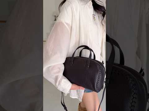 Black Boston Calfskin Leather Bag,Small
