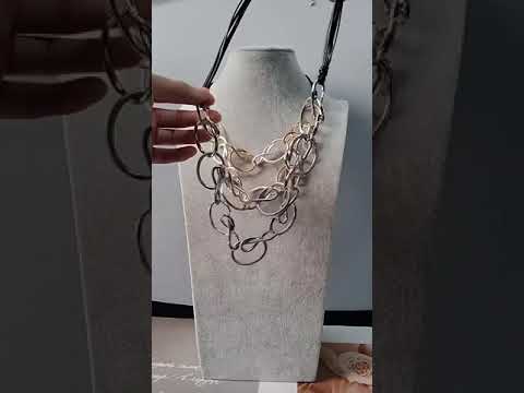 Vintage Daisy Fuentes goud zilver &amp; zwart Toon ovale hoepels ketting 18" ketting