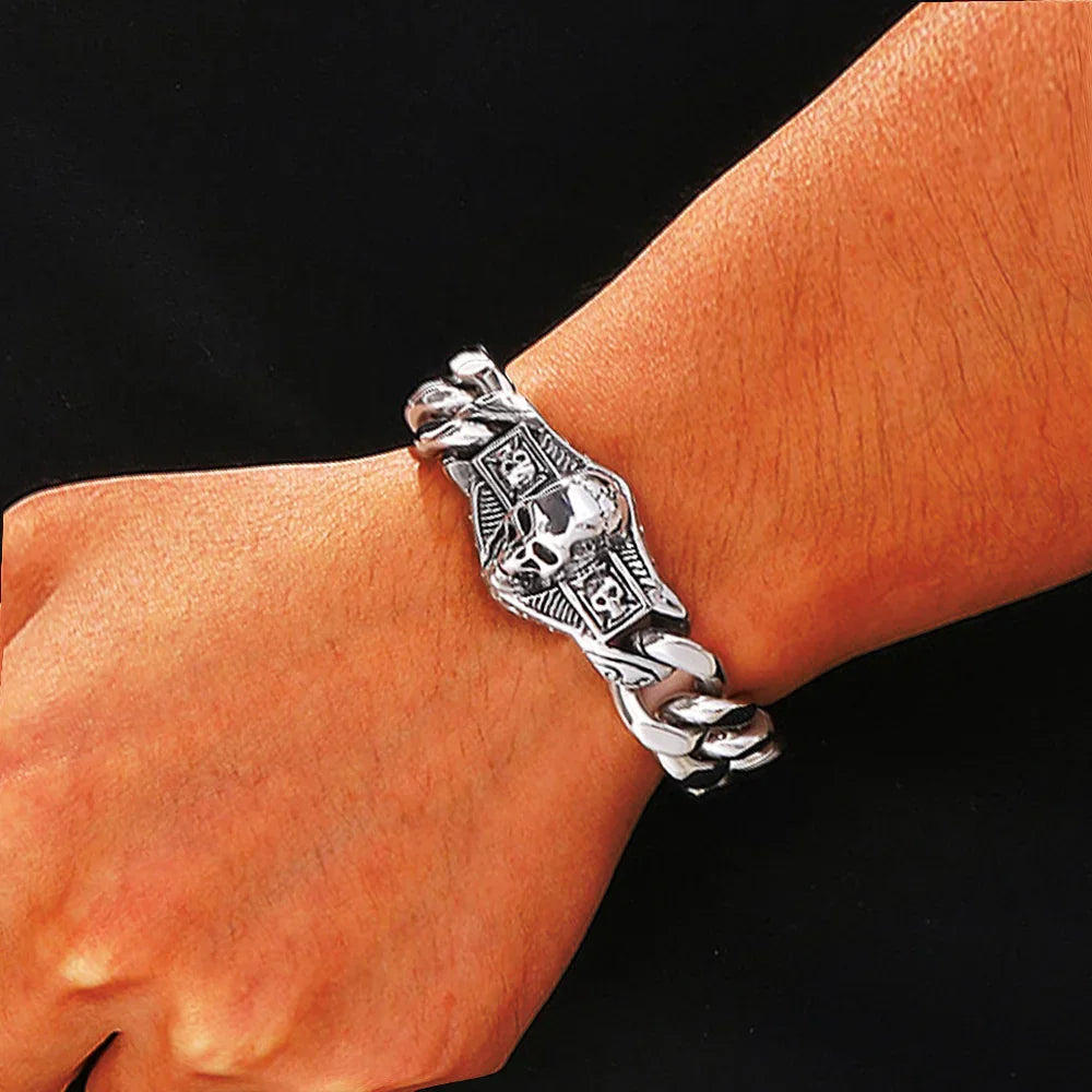 Skull Stainless Steel Viking Chain Heavy motor Wristband Men's Bracelets - CIVIBUY