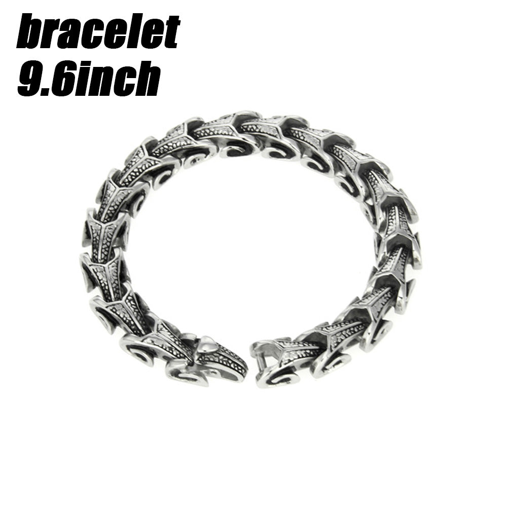 Stainless Steel Chain Necklace Handmade Punk Vintage Nordic Dragon Scale Amulet Jewelry - CIVIBUY