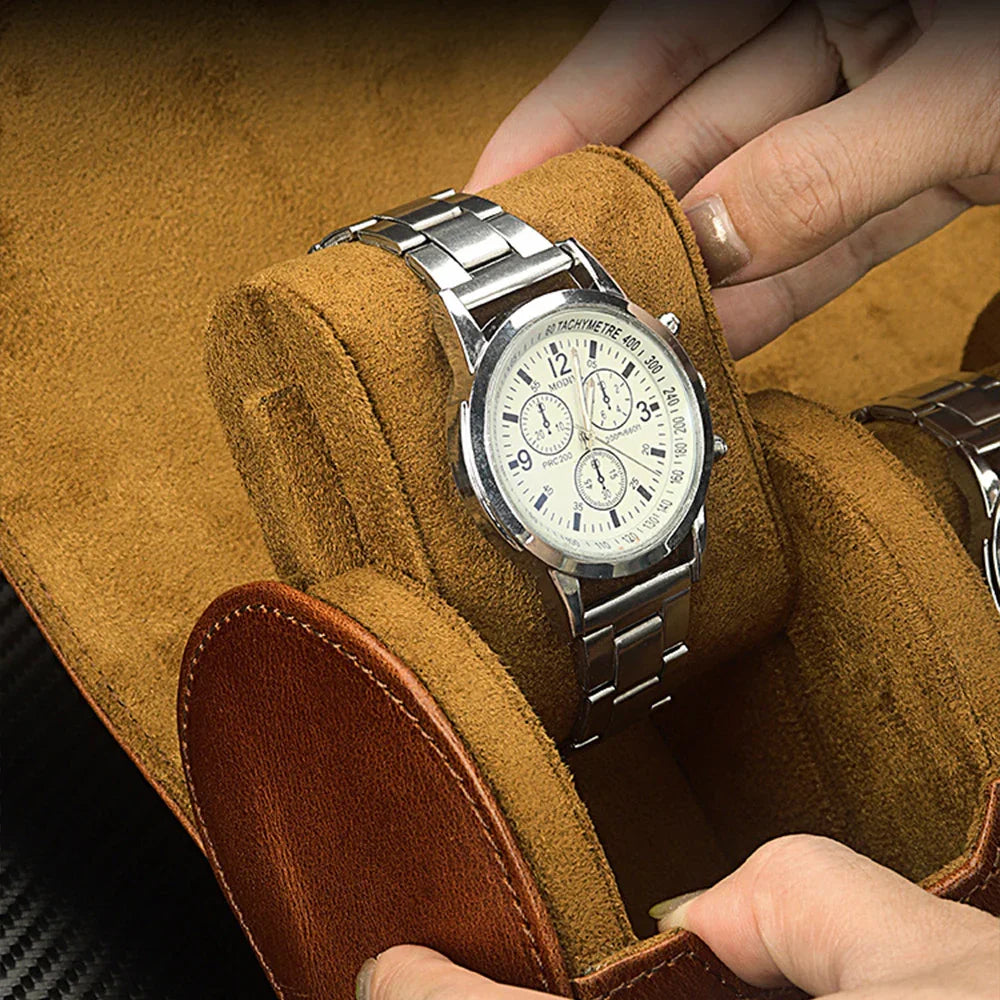 watch box organizer for mens watch case travel roll Portable 3 Watch Display Storage with Velvet Sections to Holder Large Watch - CIVIBUY