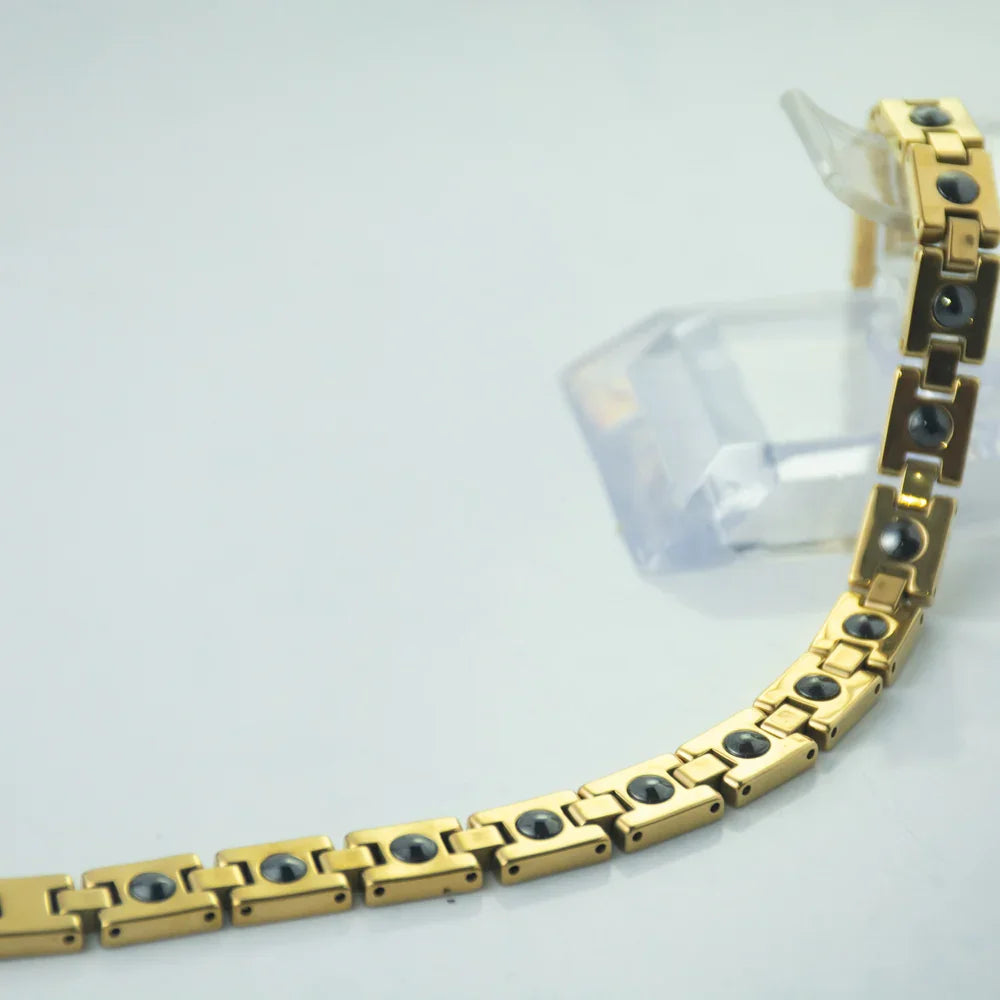 女性用ゴールド磁気ダイヤモンドブレスレット リンクセラピー 減量ジュエリー