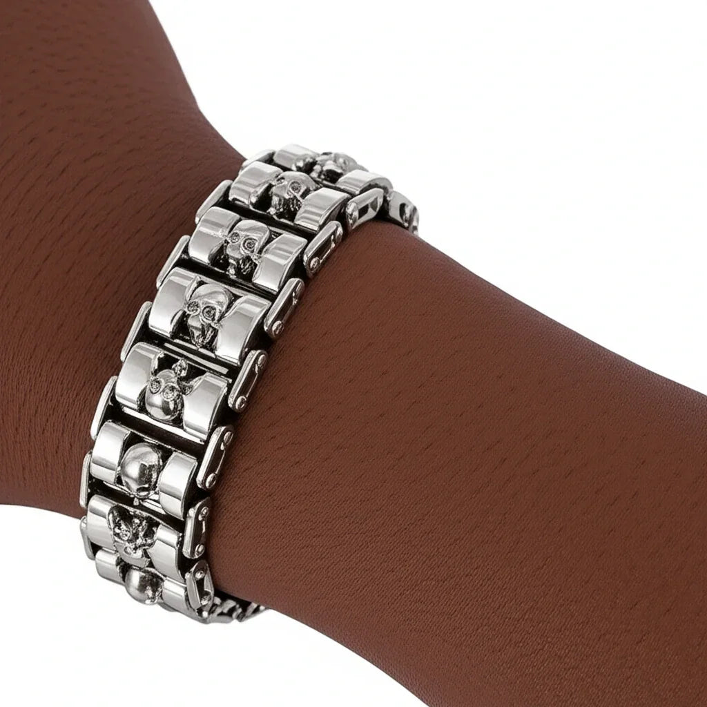 Custom Men's Titanium Skull Motorcycle Bracelet – Biker Jewelry for Men TTK-S42