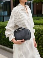 Black Woven Lambskin Box Tote